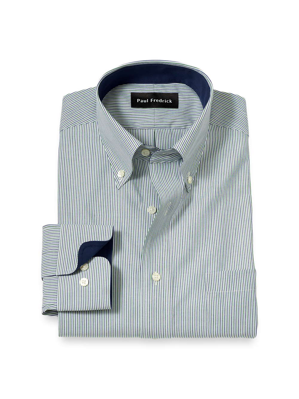 Product Image of Non-iron Cotton Stripe Dress Shirt With Contrast Trim-Green