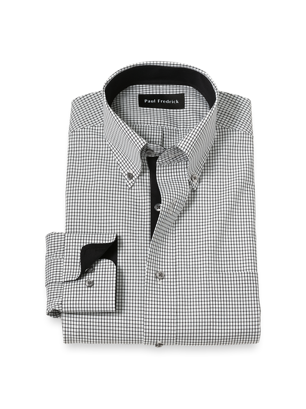 Product Image of Non-iron Cotton Check Dress Shirt With Contrast Trim-Black/White