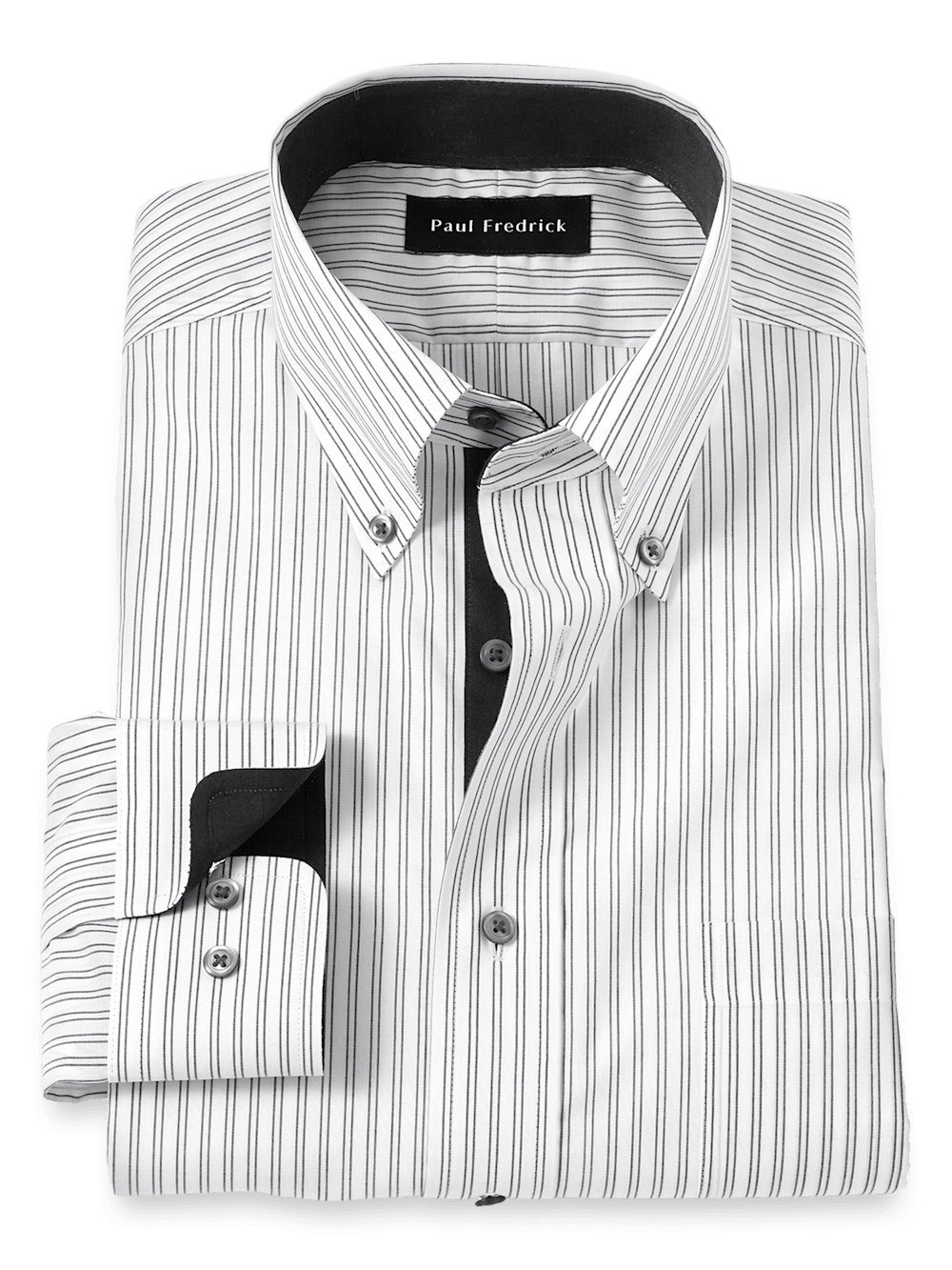 Product Image of Non-iron Cotton Stripe Dress Shirt With Contrast Trim-Black/White