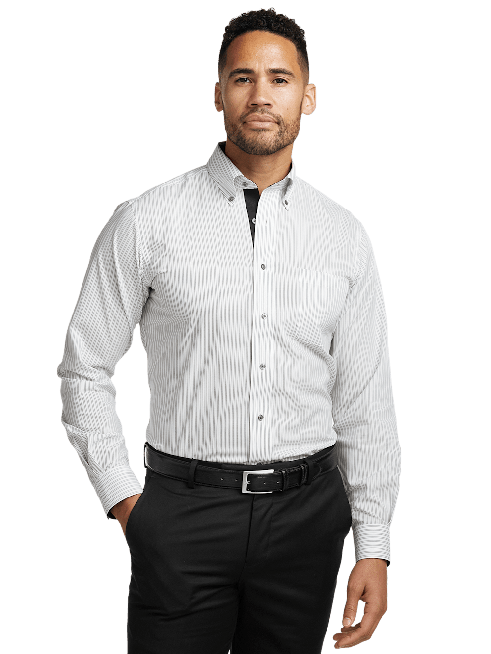 Alternate Image of Non-iron Cotton Stripe Dress Shirt With Contrast Trim-1