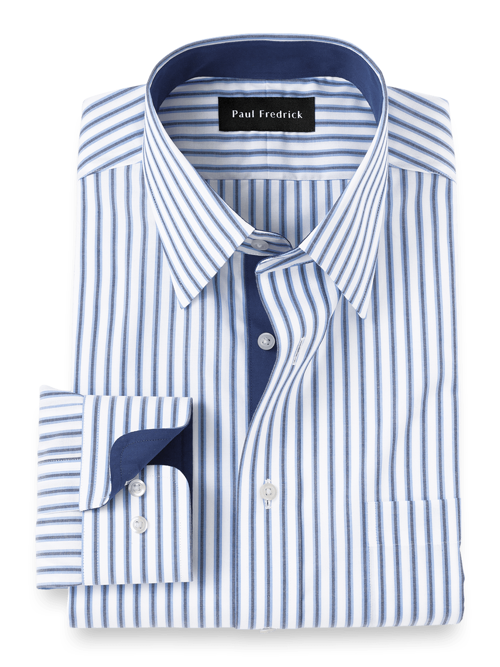 Product Image of Non-iron Cotton Stripe Dress Shirt With Contrast Trim-Blue