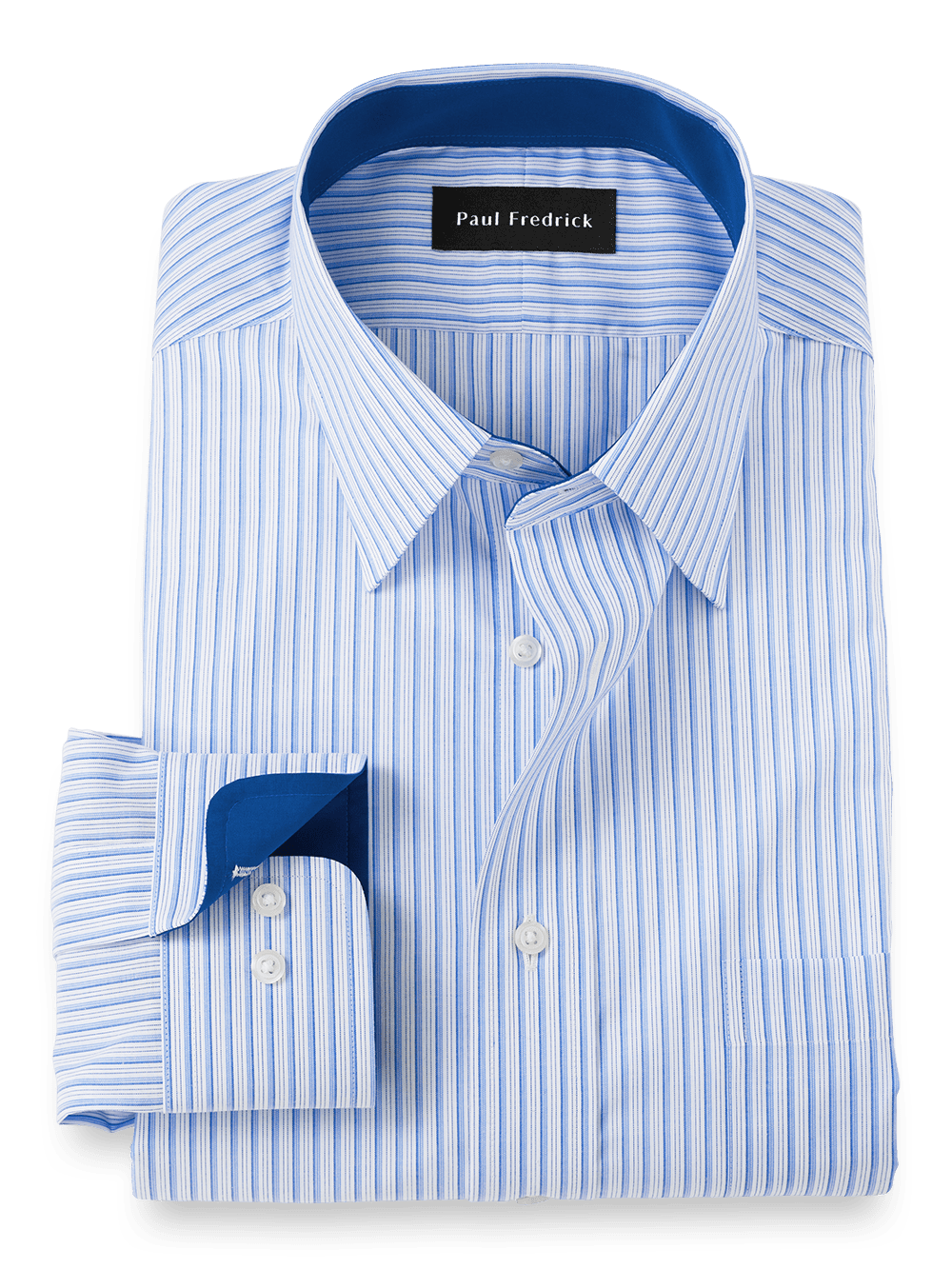 Product Image of Non-iron Cotton Stripe Dress Shirt With Contrast Trim-Blue