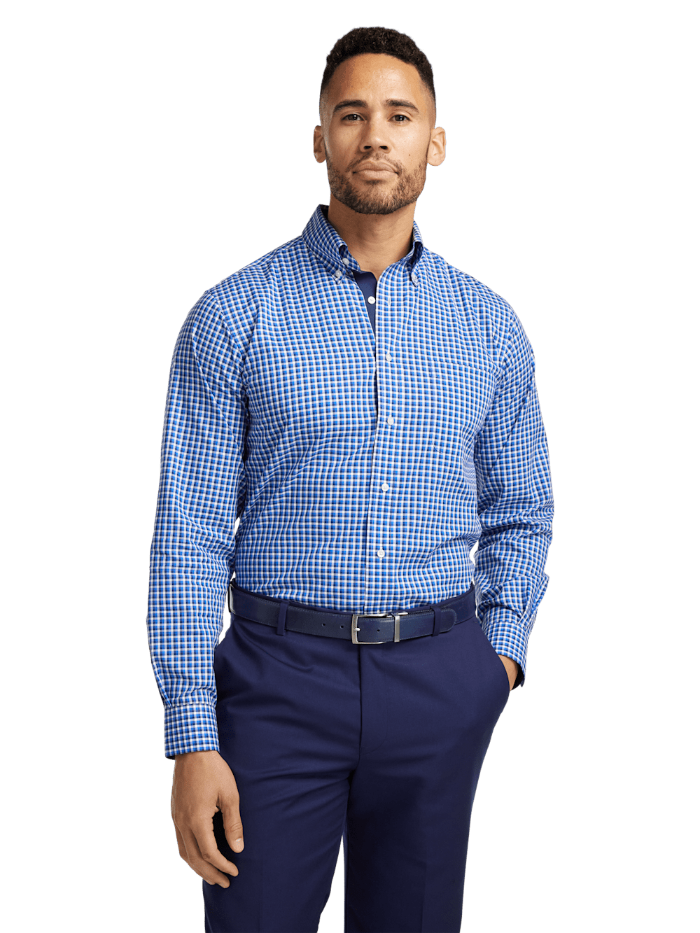 Alternate Image of Non-iron Cotton Check Dress Shirt With Contrast Trim-1
