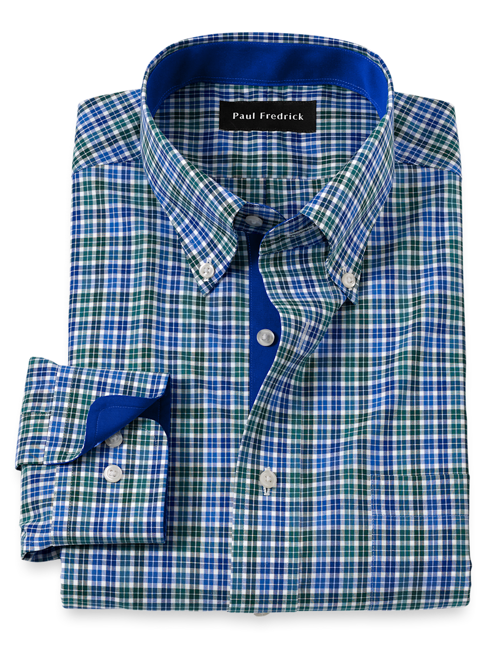 Product Image of Non-iron Cotton Check Dress Shirt With Contrast Trim-Blue/Green