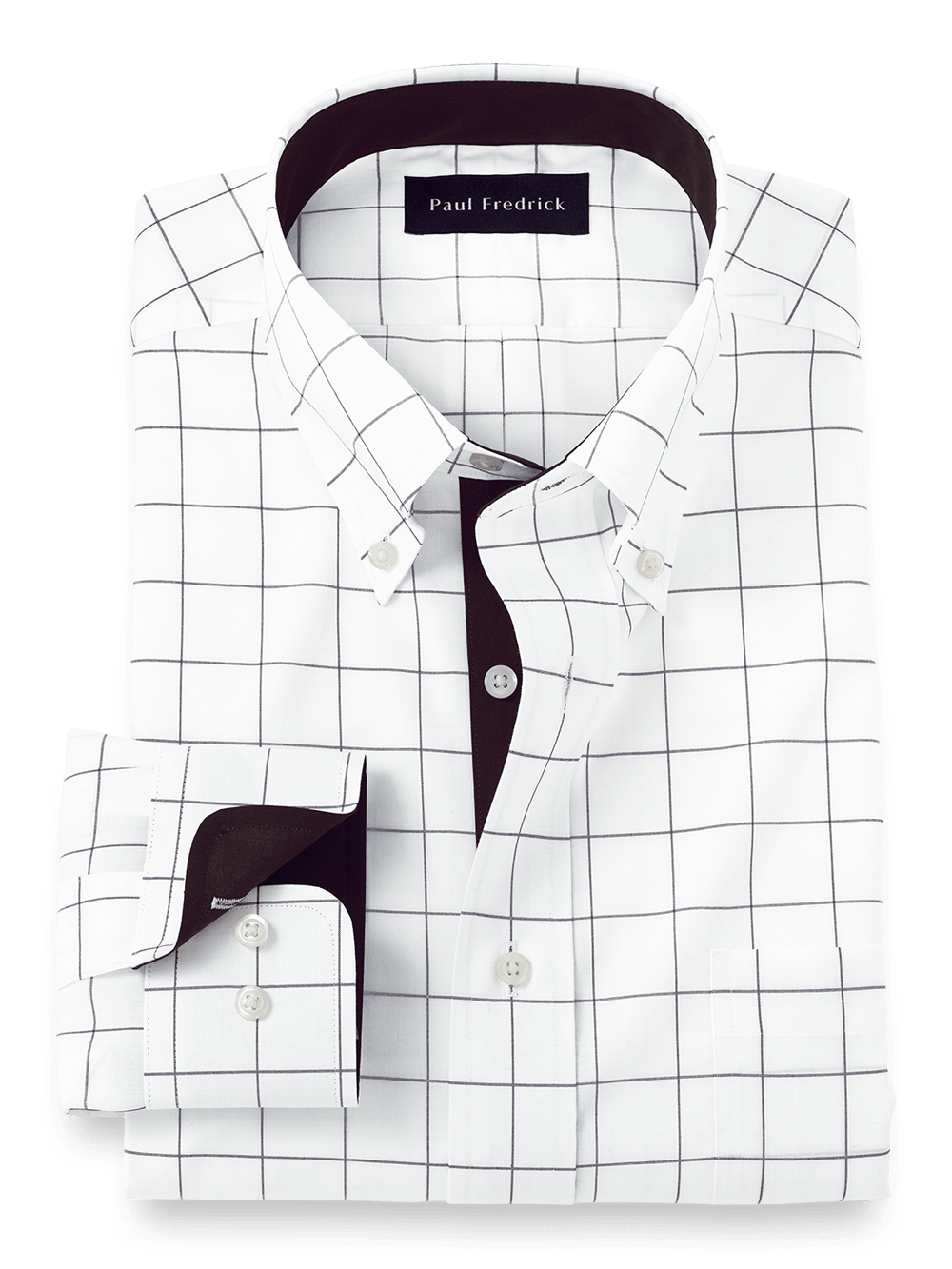 Product Image of Non-iron Cotton Windowpane Dress Shirt With Contrast Trim-Brown