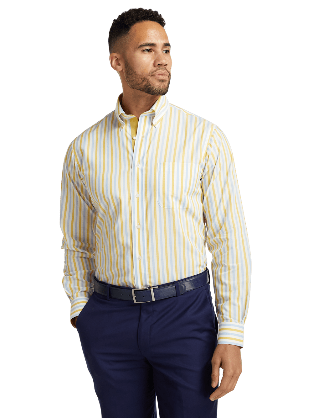 Alternate Image of Non-iron Cotton Stripe Dress Shirt With Contrast Trim-1