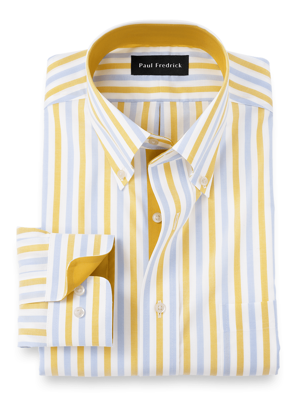 Product Image of Non-iron Cotton Stripe Dress Shirt With Contrast Trim-Blue/Yellow