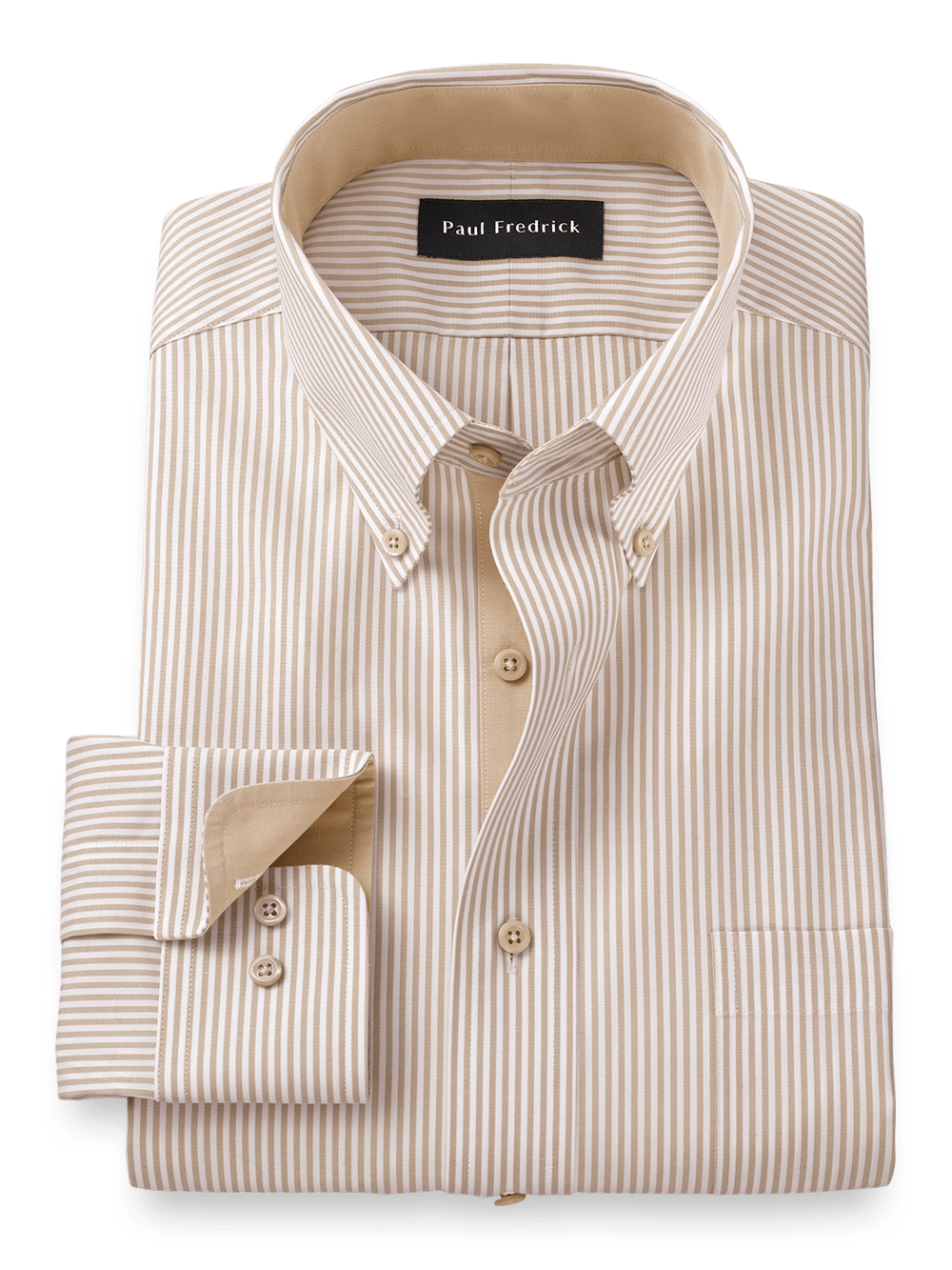 Product Image of Comfort Stretch Non-iron Stripe Dress Shirt With Contrast Trim-Light Tan