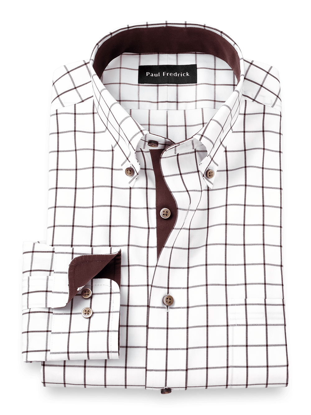 Product Image of Comfort Stretch Non-iron Check Dress Shirt With Contrast Trim-Brown