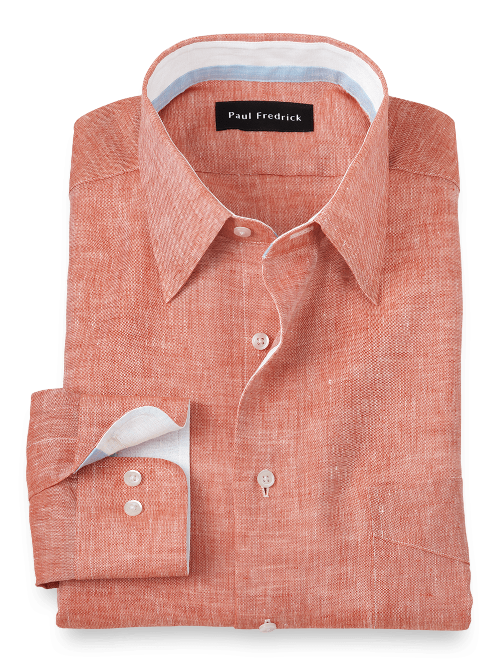 Product Image of Non-iron Linen Solid Dress Shirt With Contrast Trim-Coral