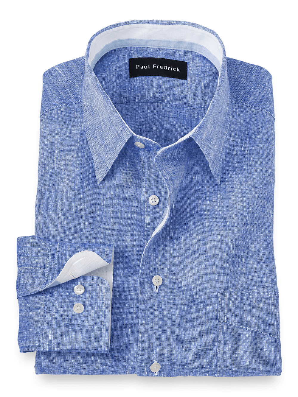 Product Image of Non-iron Linen Solid Dress Shirt With Contrast Trim-Dark Blue