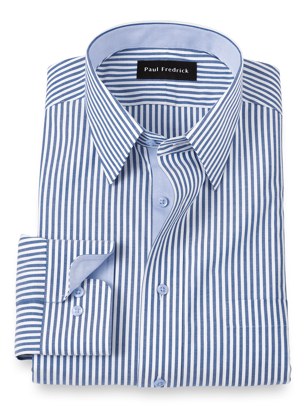 Product Image of Comfort Stretch Non-iron Stripe Dress Shirt With Contrast Trim-Cobalt