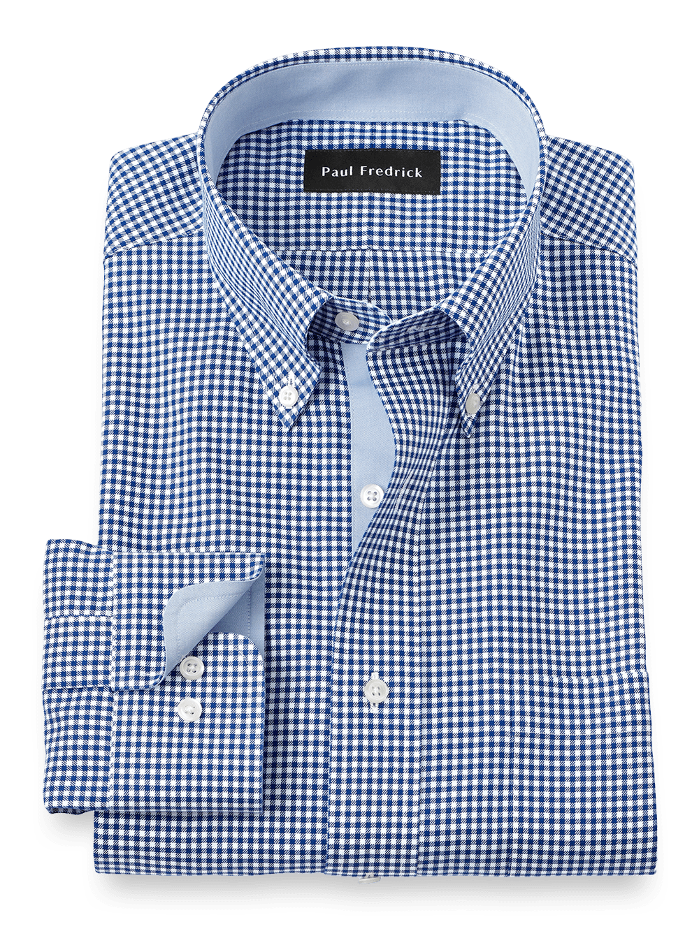 Product Image of Non-iron Cotton Check Dress Shirt With Contrast Trim-Blue
