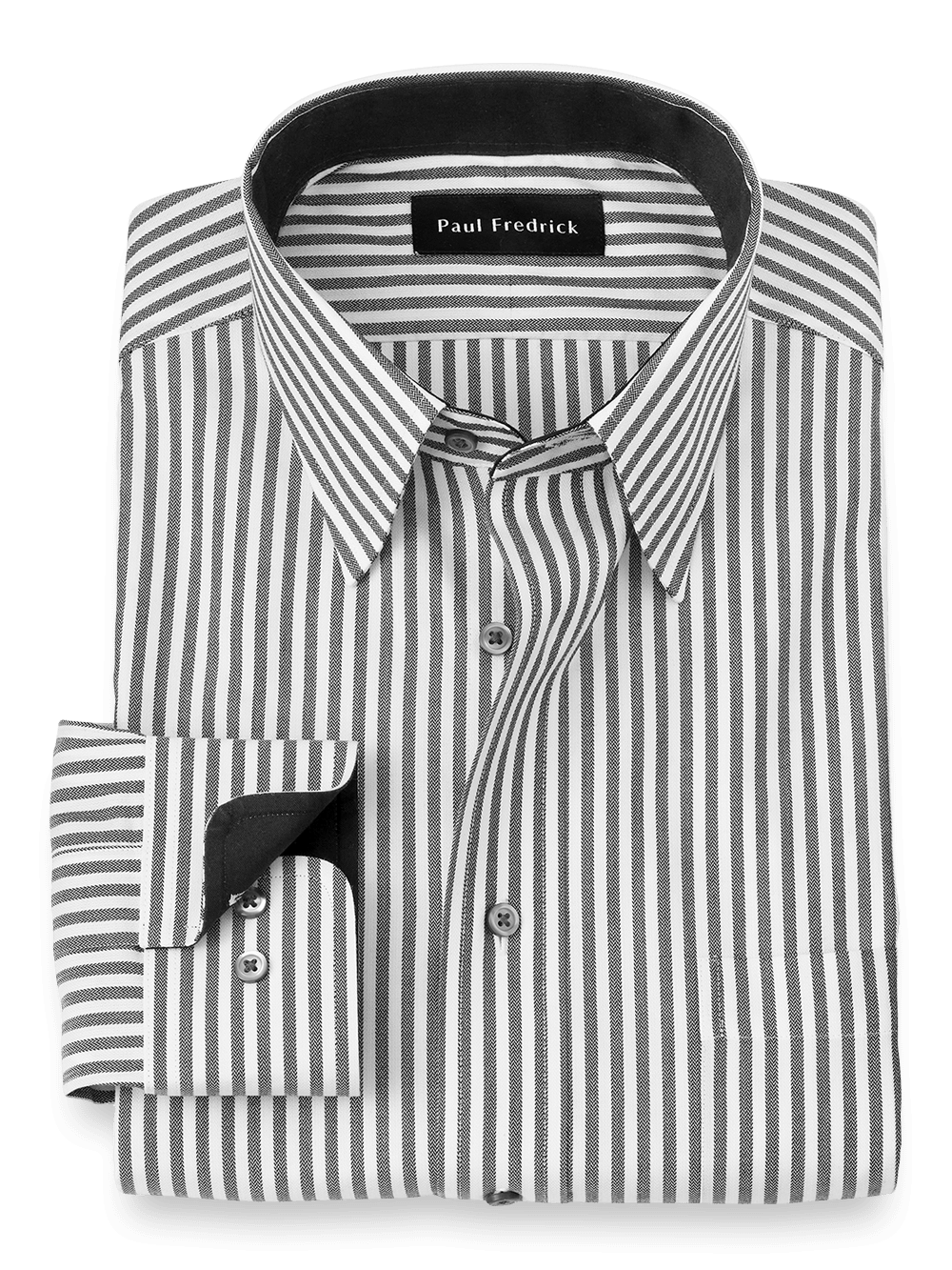 Product Image of Non-iron Cotton Stripe Dress Shirt With Contrast Trim-Grey