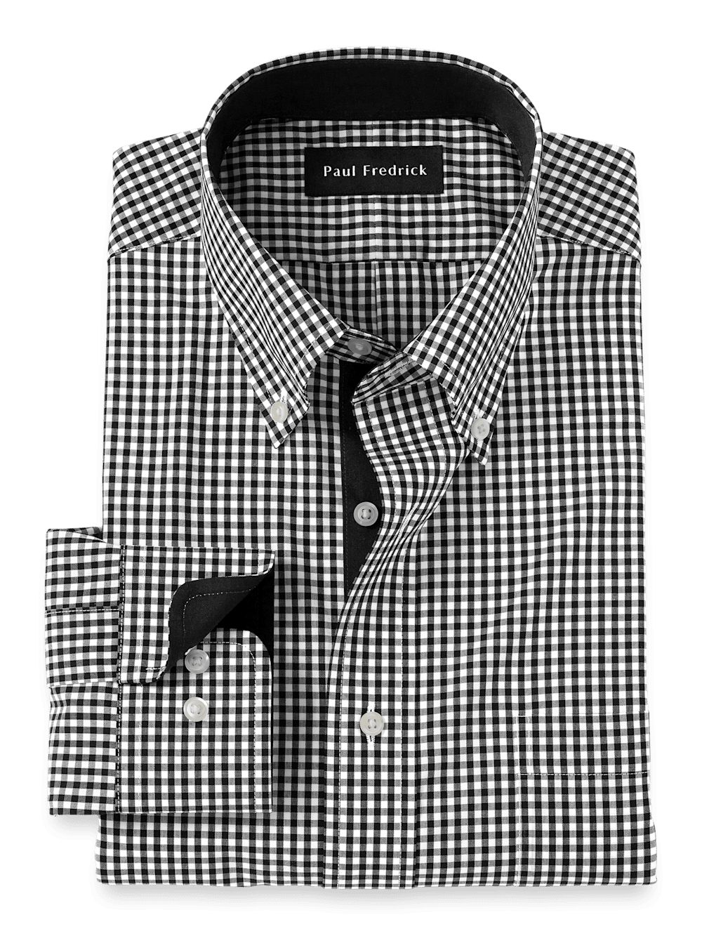 Product Image of Non-iron Cotton Check Dress Shirt With Contrast Trim-Black