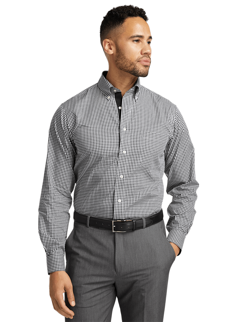 Alternate Image of Non-iron Cotton Check Dress Shirt With Contrast Trim-1