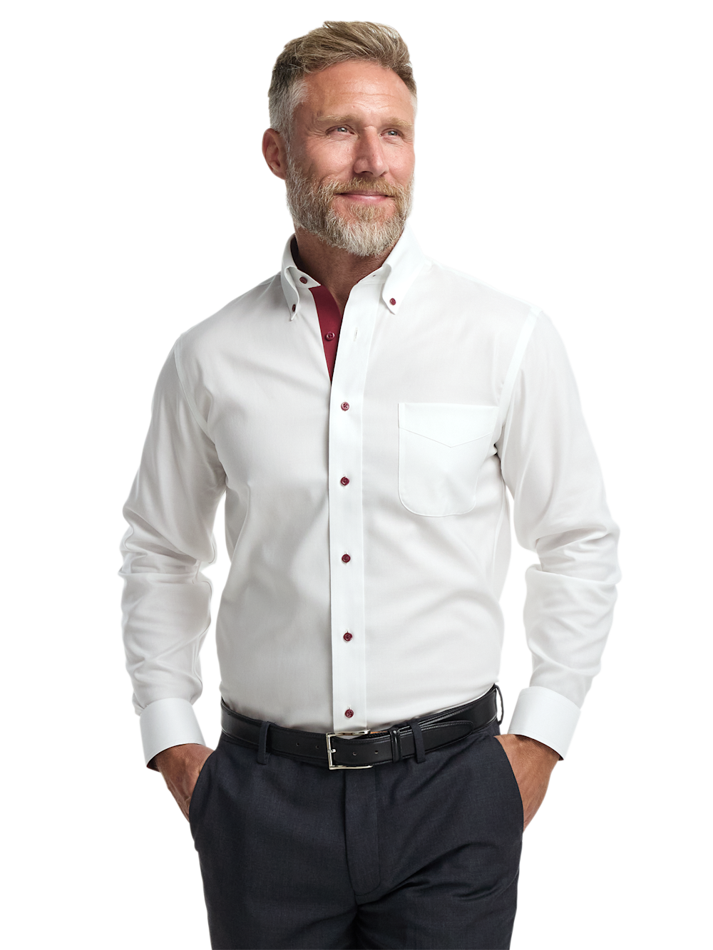 Alternate Image of Comfort Stretch Non-iron Solid Dress Shirt With Contrast Trim-1