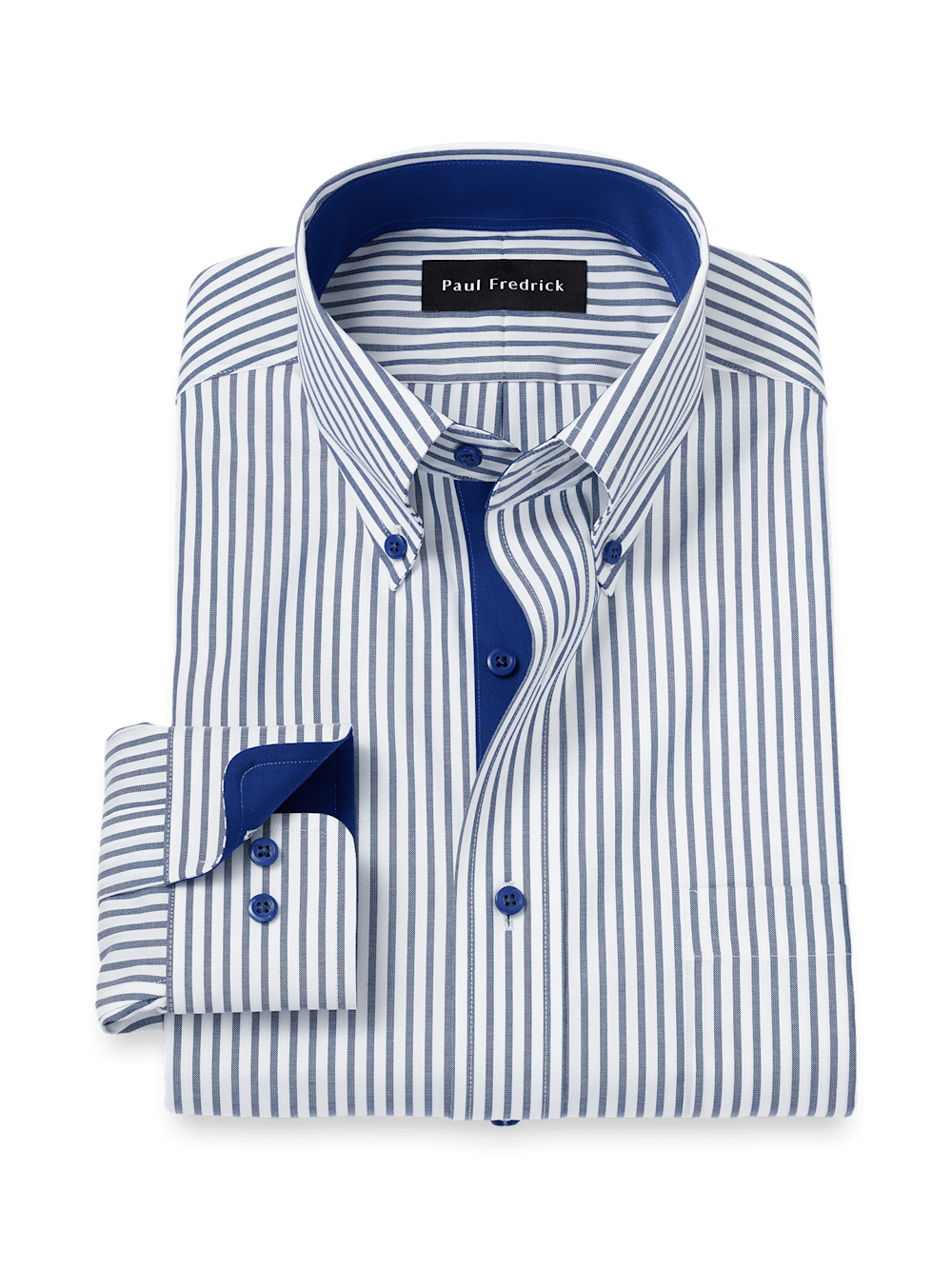 Product Image of Comfort Stretch Non-iron Stripe Dress Shirt With Contrast Trim-White/Navy
