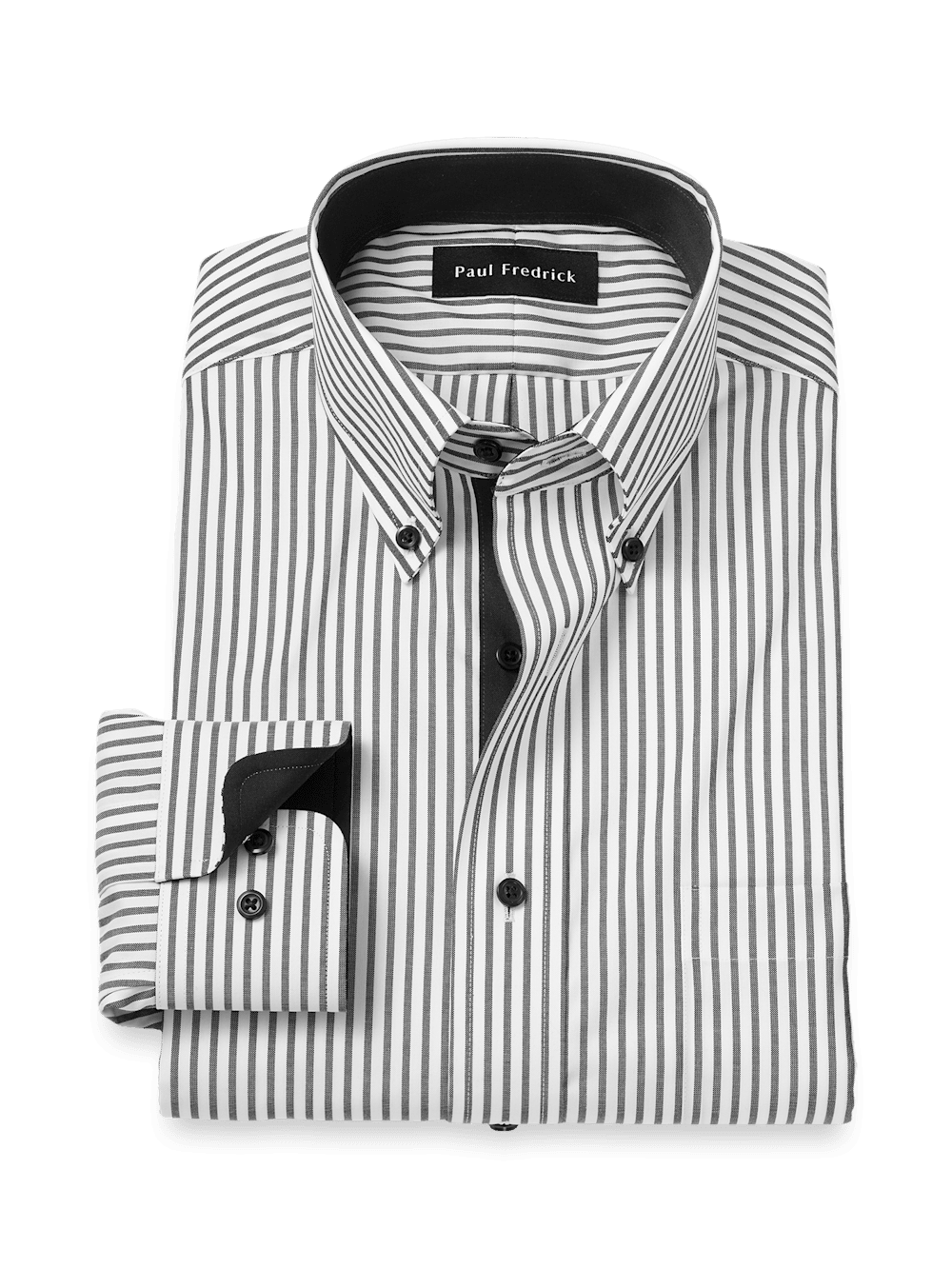 Product Image of Comfort Stretch Non-iron Stripe Dress Shirt With Contrast Trim-White/Black