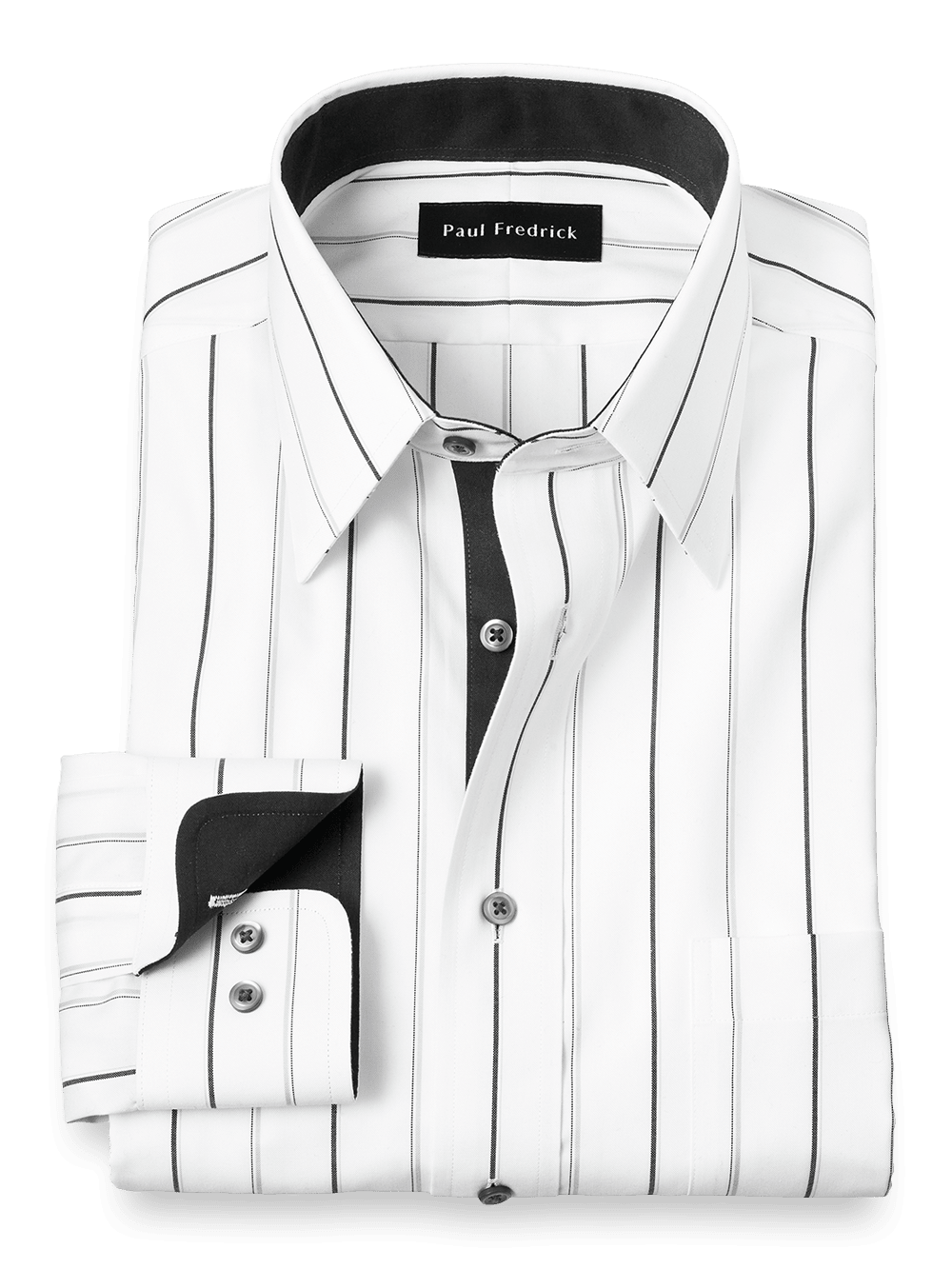 Product Image of Non-iron Cotton Stripe Dress Shirt With Contrast Trim-Black/Grey