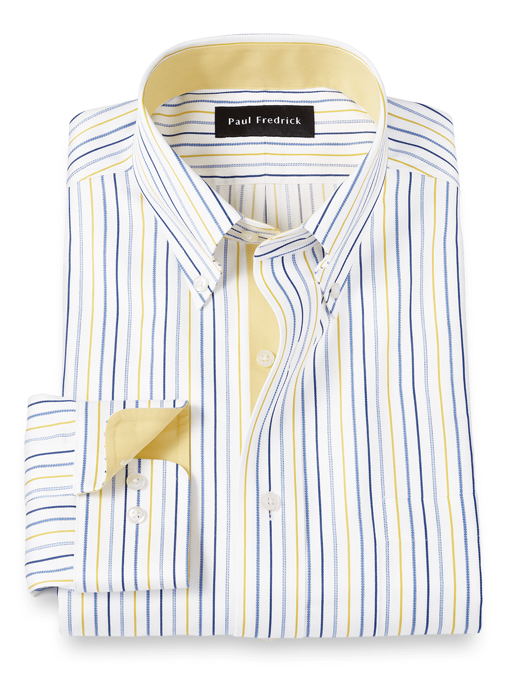 Product Image of Non-iron Cotton Stripe Dress Shirt With Contrast Trim-Blue/Yellow