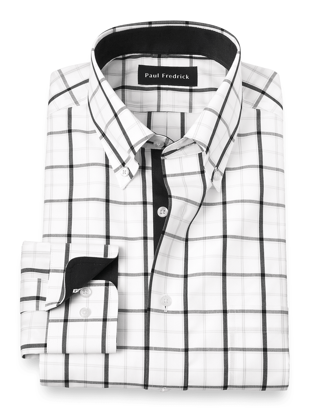 Product Image of Non-iron Cotton Check Dress Shirt With Contrast Trim-Black/White