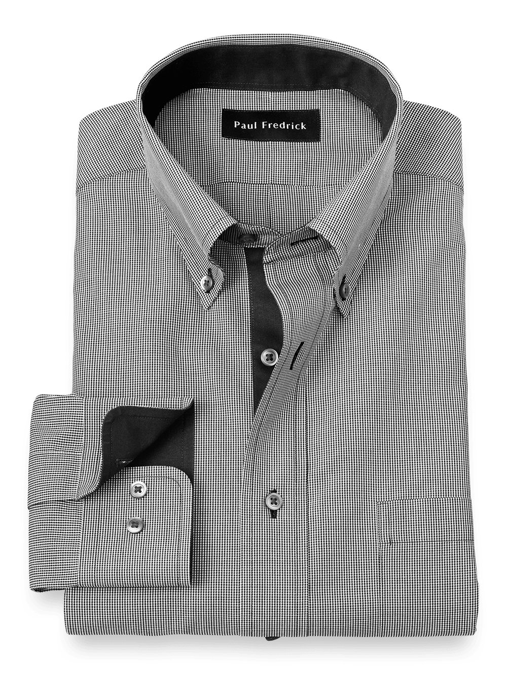 Product Image of Non-iron Cotton Houndstooth Dress Shirt With Contrast Trim-Black/White