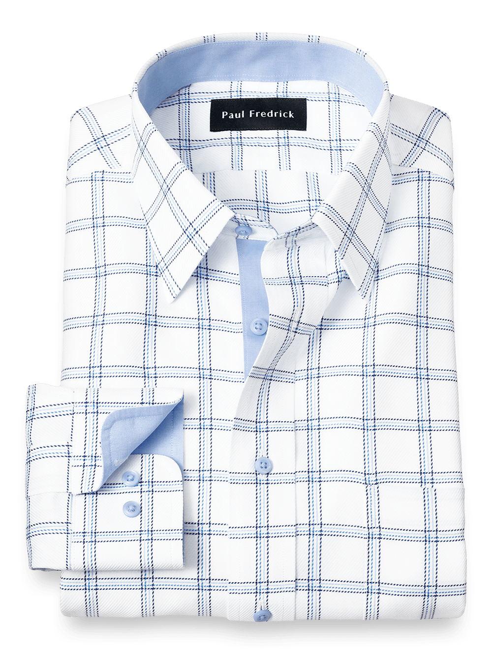 Product Image of Non-iron Cotton Windowpane Dress Shirt With Contrast Trim-Blue
