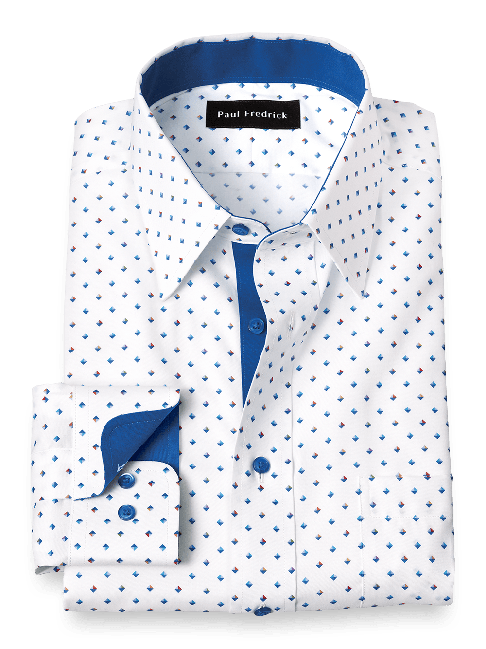 Product Image of Non-iron Cotton Diamond Print Dress Shirt With Contrast Trim-Multi