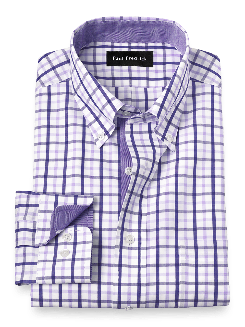 Product Image of Non-iron Cotton Check Dress Shirt With Contrast Trim-Purple
