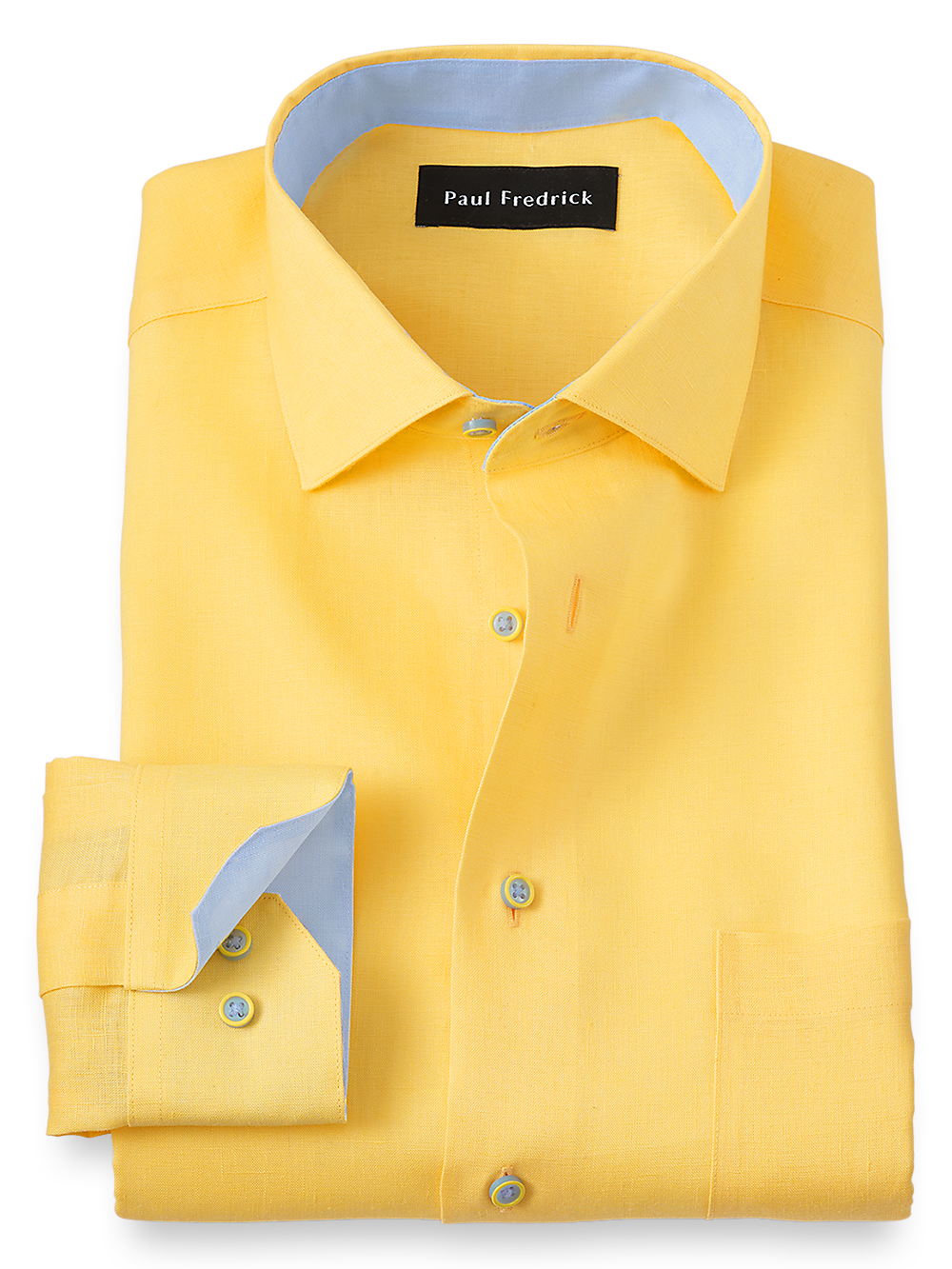 Product Image of Non-iron Linen Solid Dress Shirt With Contrast Trim-Yellow