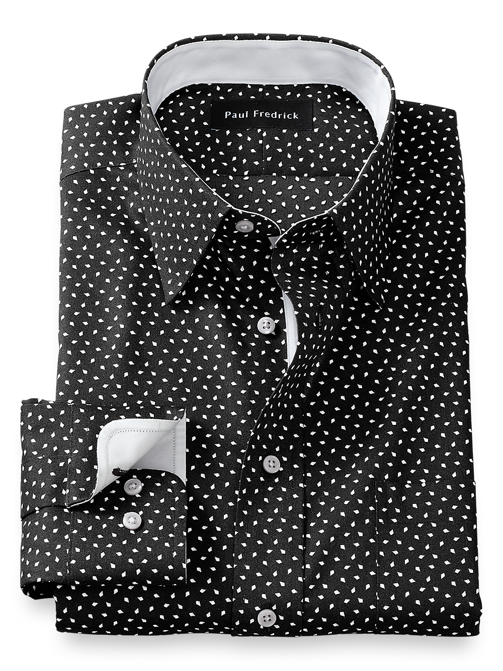 Product Image of Non-iron Cotton Geometric Print Dress Shirt With Contrast Trim-Black/White