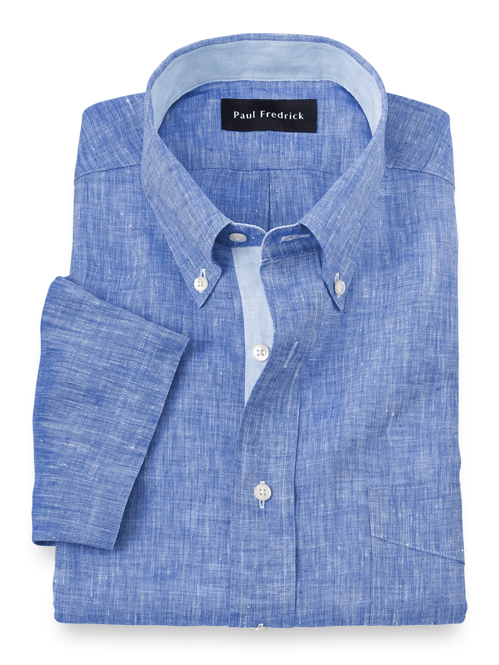 Product Image of Non-iron Linen Solid Dress Shirt With Contrast Trim-Dark Blue