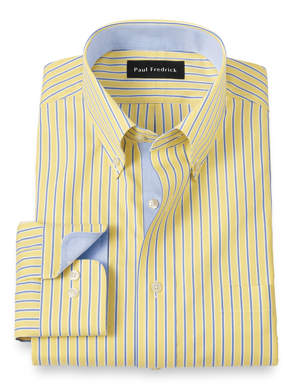 Product Image of Non-iron Cotton Stripe Dress Shirt With Contrast Trim-Yellow