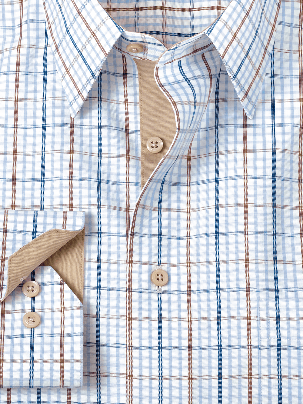 Alternate Image of Non-iron Cotton Tattersall Dress Shirt With Contrast Trim-1
