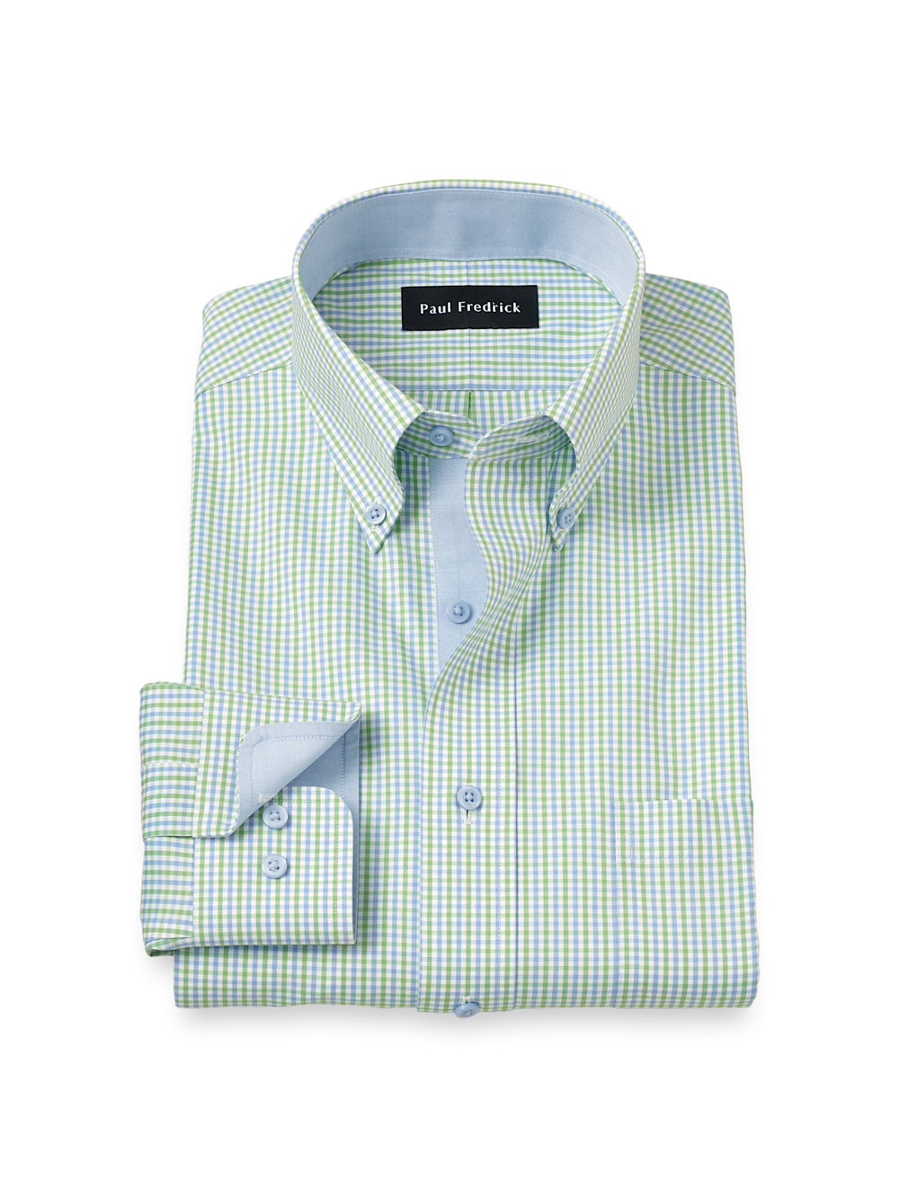Product Image of Comfort Stretch Non-iron Gingham Dress Shirt With Contrast Trim-Blue/Green