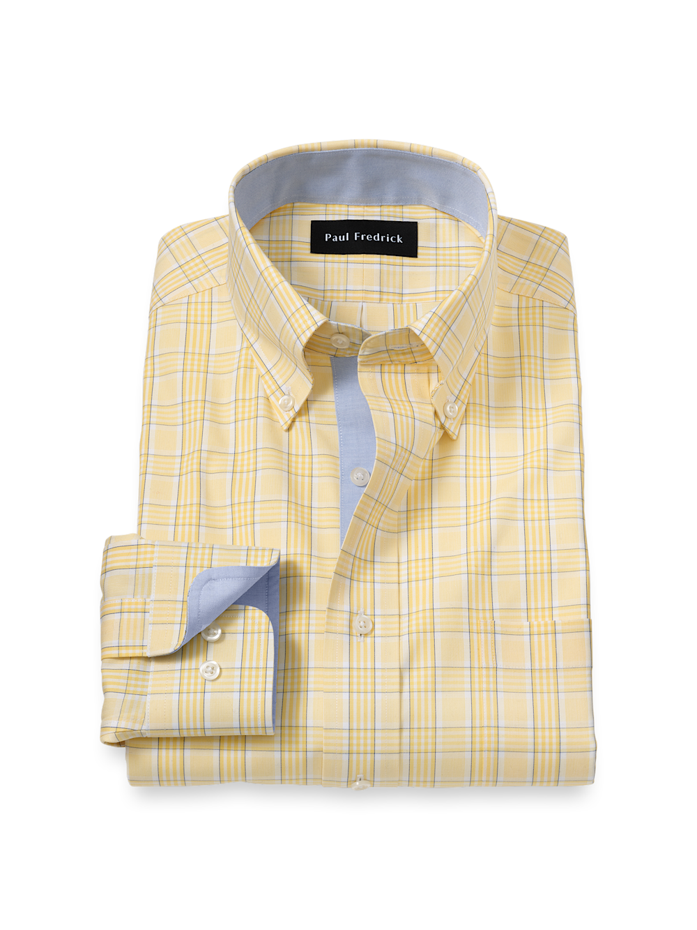 Product Image of Comfort Stretch Non-iron Check Dress Shirt With Contrast Trim-Yellow