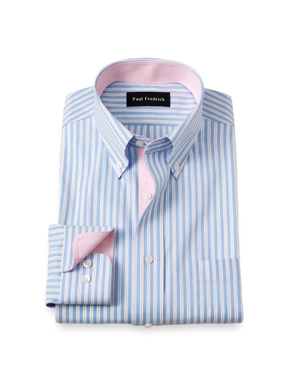 Product Image of Comfort Stretch Non-iron Stripe Dress Shirt With Contrast Trim-Blue/Pink