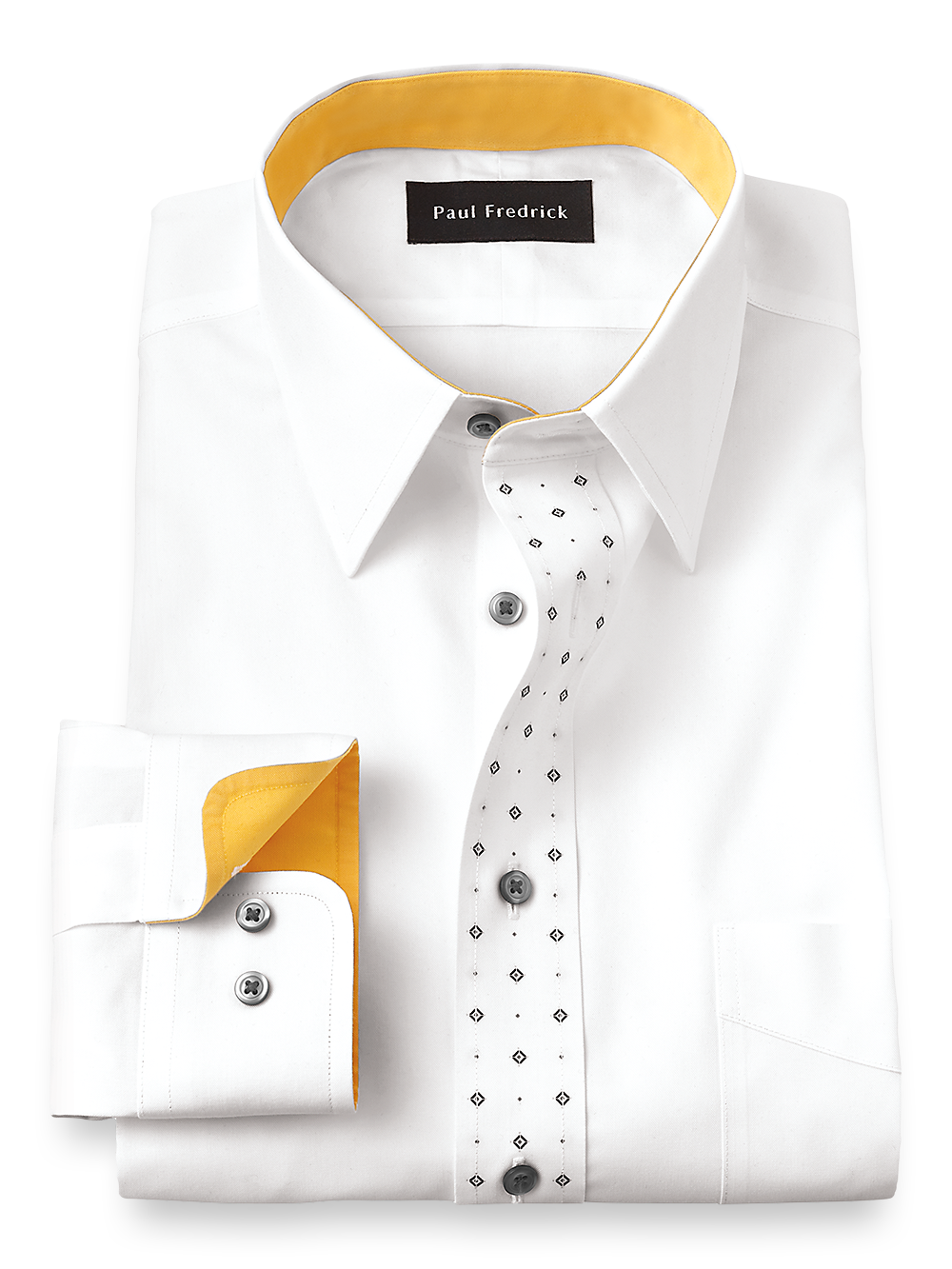 Product Image of Non-iron Cotton Solid Dress Shirt With Contrast Trim-White