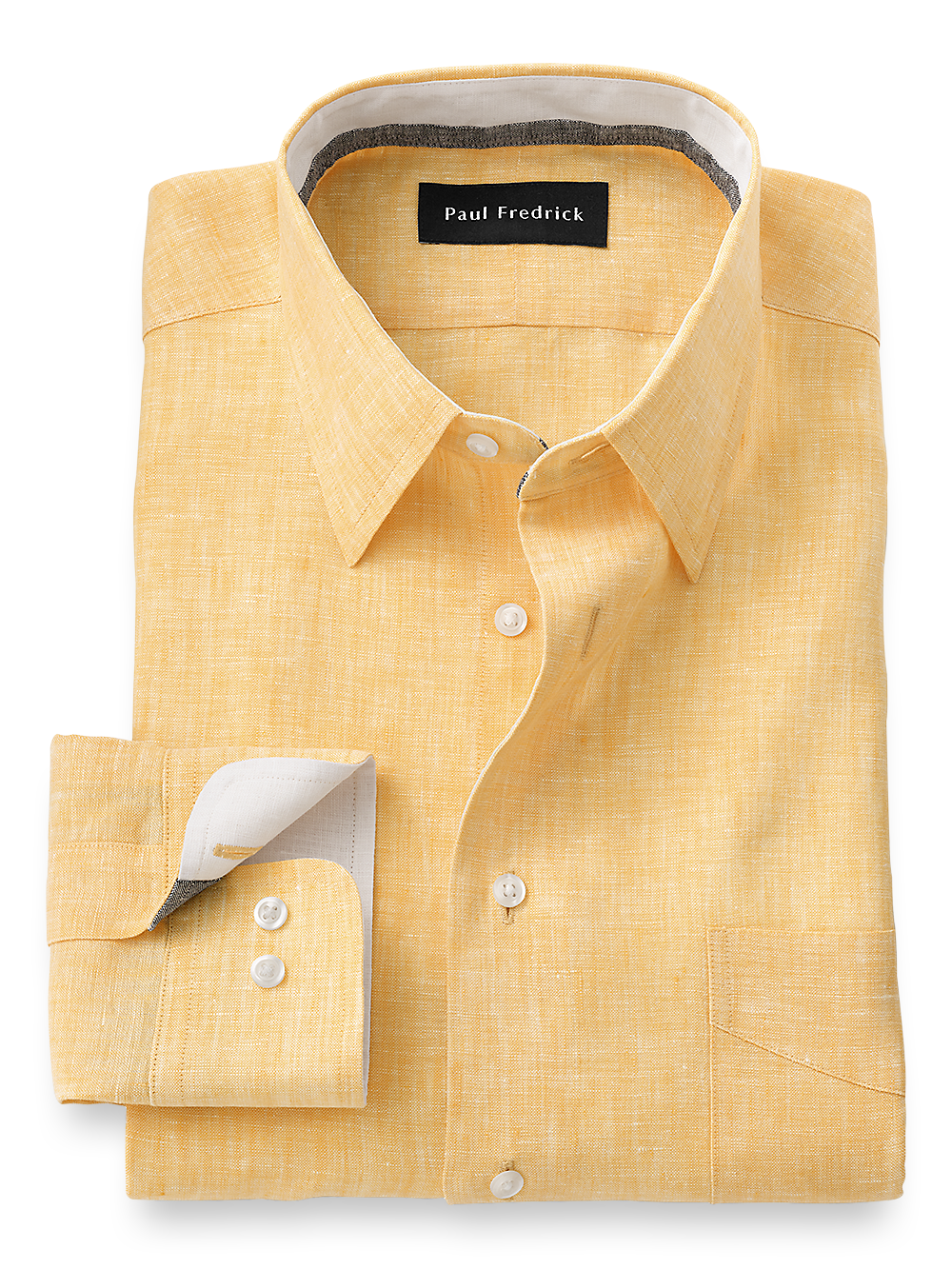 Product Image of Linen Solid Dress Shirt With Contrast Trim-Yellow