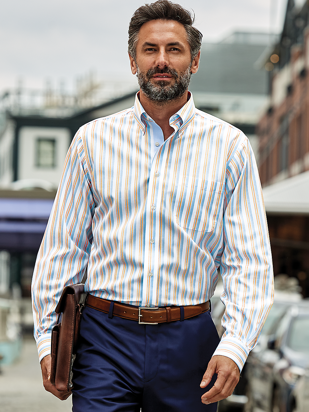 Alternate Image of Non-iron Cotton Stripe Dress Shirt With Contrast Trim-1