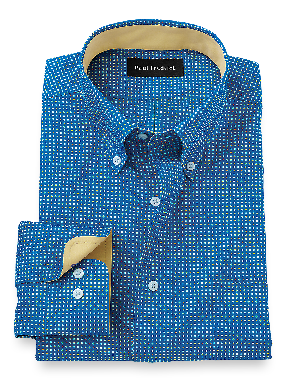 Product Image of Non-iron Cotton Geometric Print Dress Shirt With Contrast Trim-Blue