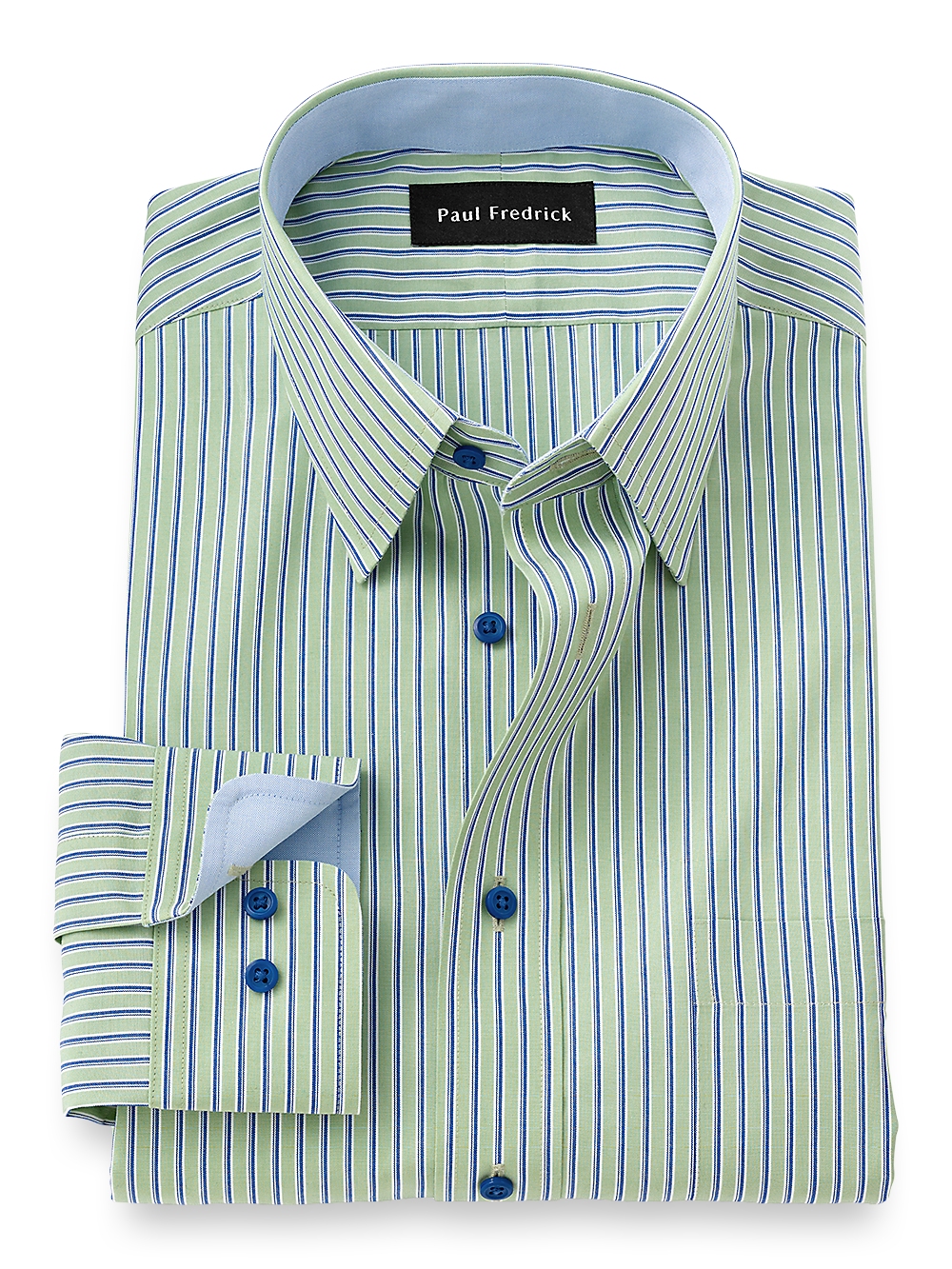 Product Image of Non-iron Cotton Stripe Dress Shirt With Contrast Trim-Green/Blue