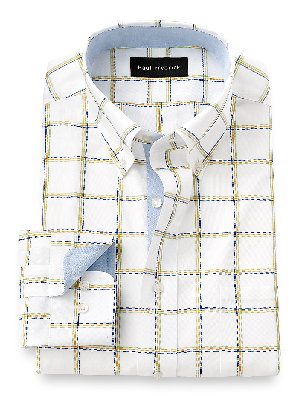 Product Image of Non-iron Cotton Windowpane Dress Shirt With Contrast Trim-Multi