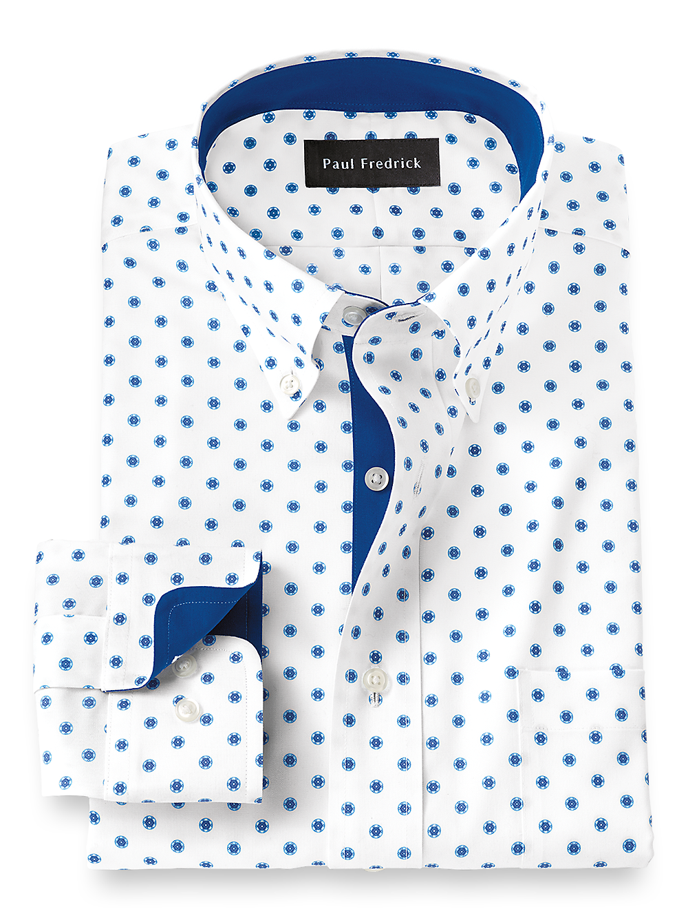Product Image of Non-iron Cotton Circle Print Dress Shirt With Contrast Trim-Cobalt