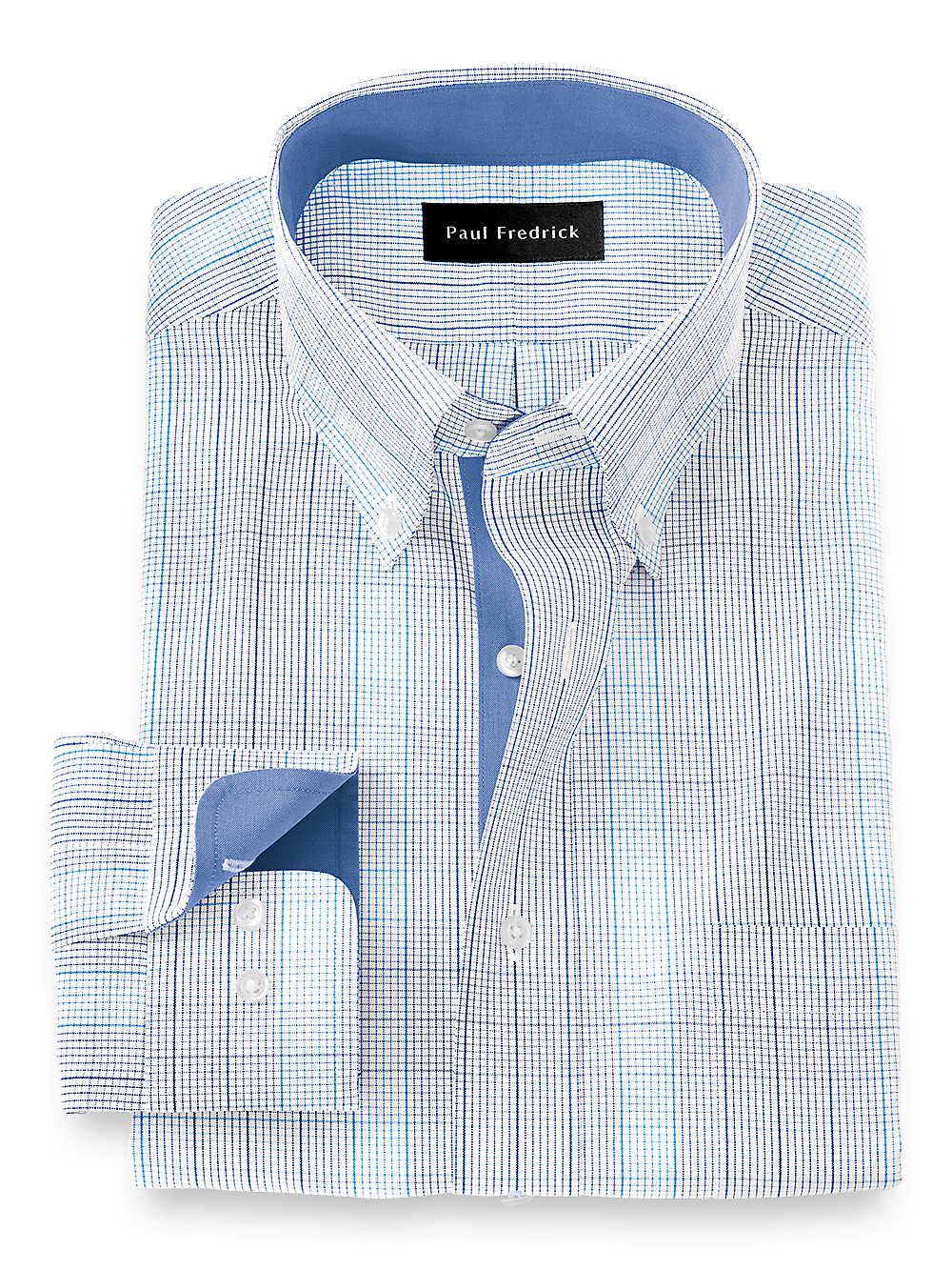 Product Image of Non-iron Cotton Check Dress Shirt With Contrast Trim-Cobalt