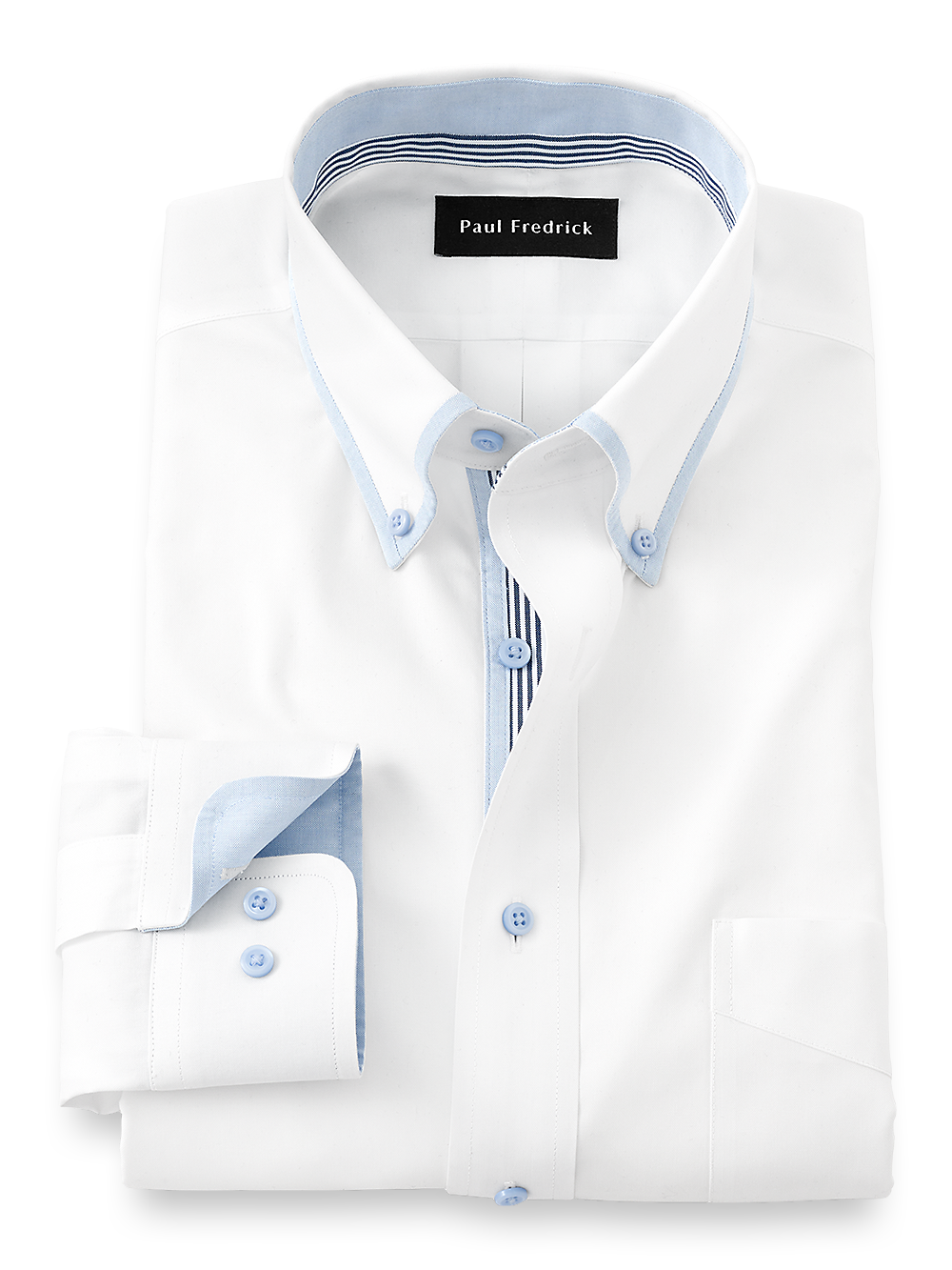 Product Image of Non-iron Cotton Solid Dress Shirt With Contrast Trim-White