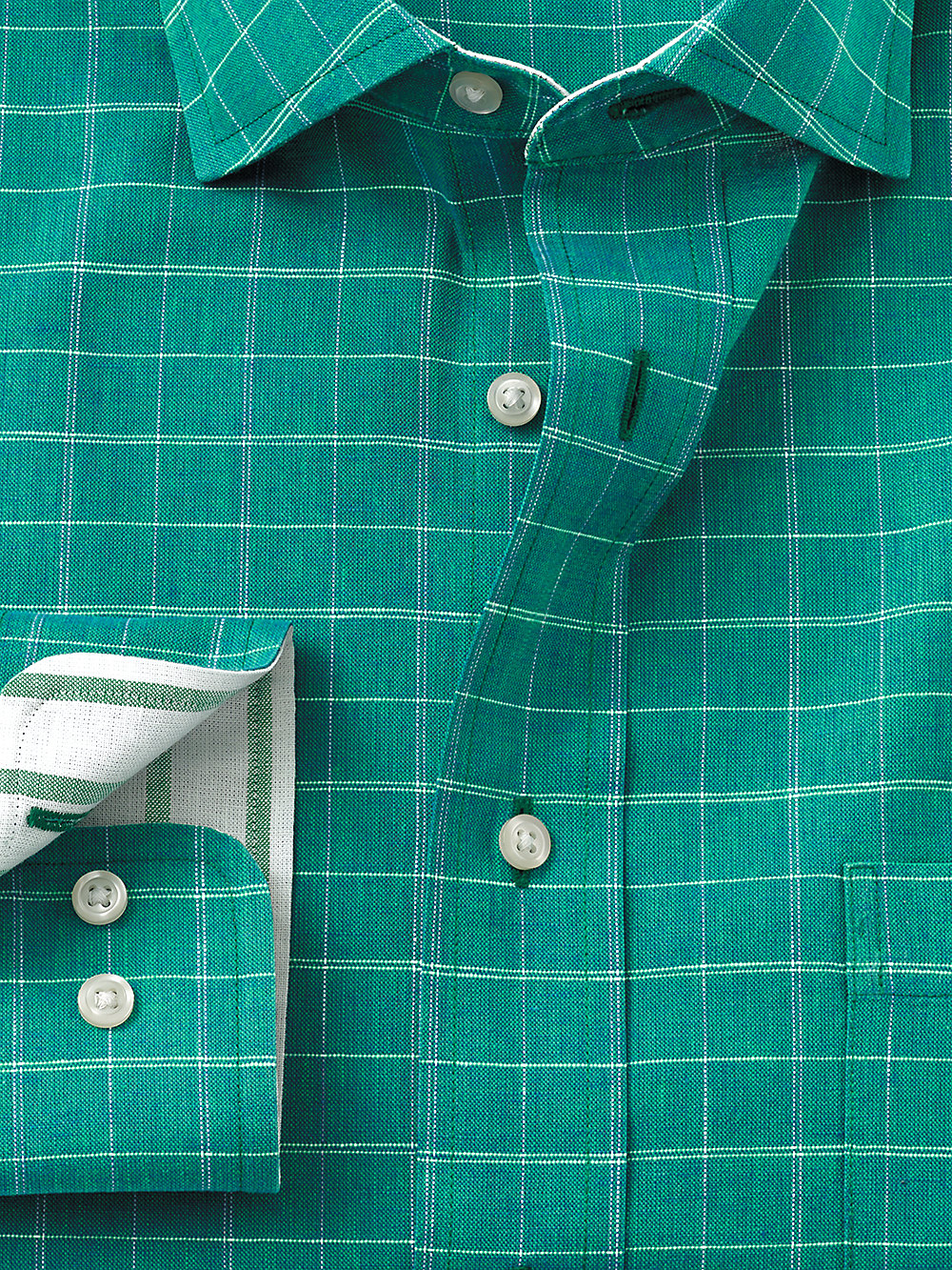 Alternate Image of Non-iron Cotton/linen Check Dress Shirt With Contrast Trim-1