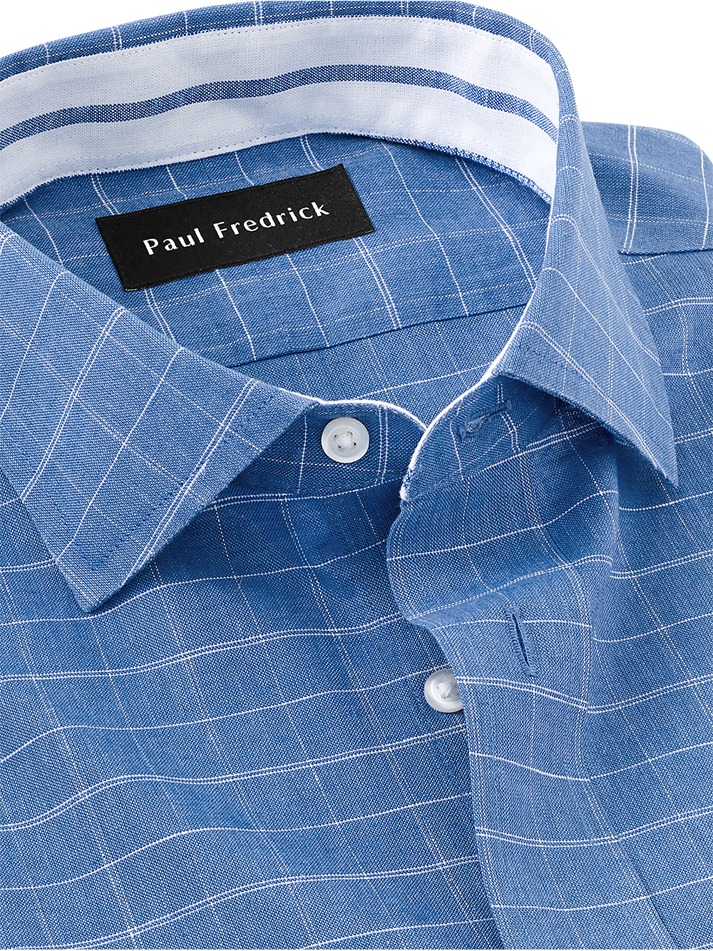 Alternate Image of Non-iron Cotton/linen Check Dress Shirt With Contrast Trim-3