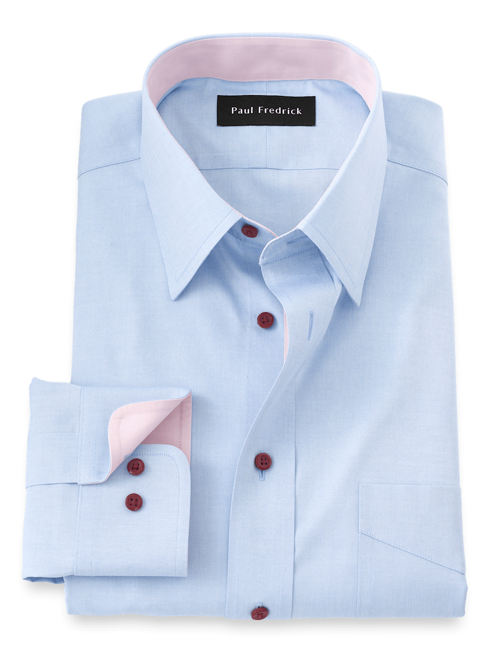 Product Image of Non-iron Cotton Solid Dress Shirt With Contrast Trim-Blue